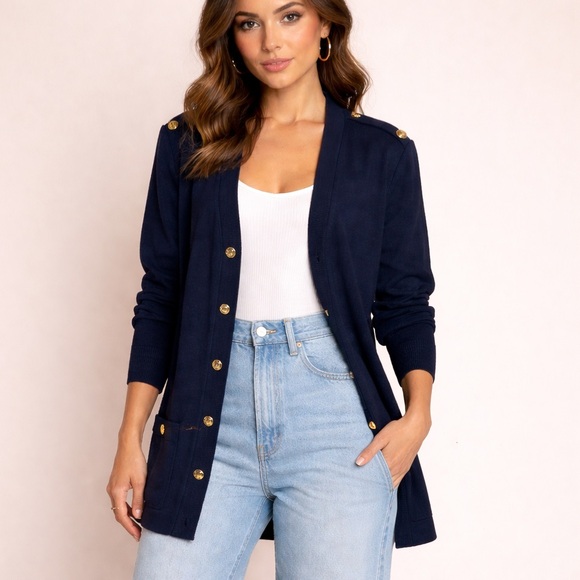 St. John Jackets & Blazers - ST JOHN SANTANA KNIT LONG Knit V-Neck Button Front Cardigan Sz L